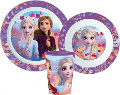 Produktbild von Disney Die Eiskönigin Elsa Kinder Geschirr-Set 3 teilig Becher Teller Schüssel