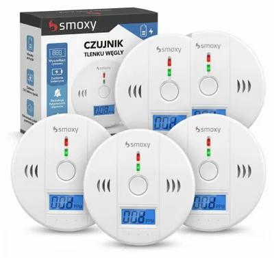 Obrázok produktu pre Detektor oxidu uhoľnatého 5 ks, alarm CO do domácnosti, LCD displej, batériový, zvuková a svetelná signalizácia, Obrázok generovaný UI