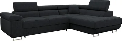 Produktbild von MIRJAN24 Ecksofa Torezio Cord, Stilvoll Eckcouch mit Bettkasten und Schlaffunktion, Einstellbare Kopfstützen, 274x203x70-90 cm (Farbe: Poso 135, Seite: Rechts)