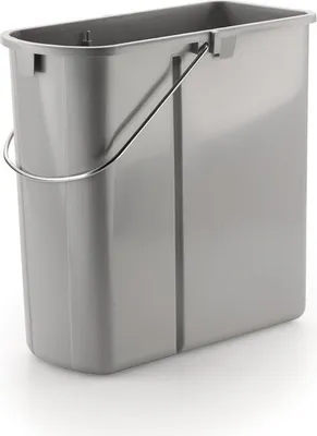 A gray rectangular bucket with a metal handle is shown against a white background.