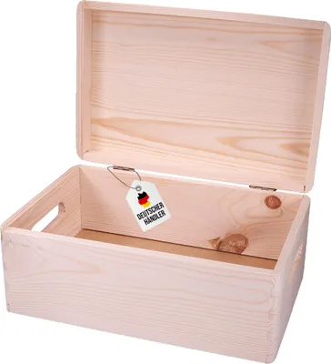 Produktbild von Holzkiste mit Deckel – Vielseitige & robuste Box aus Naturholz - Erinnerungsbox Baby - Holzbox mit Deckel - Für Dokumente, Wertsachen, Spielzeuge,