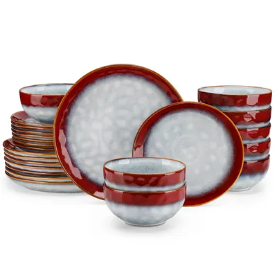 Image de Vancasso Service de table, 24 pièces service combiné en faïence, set de vaisselle avec 8 assiettes à manger, assiettes à dessert et bols à céréales chacun