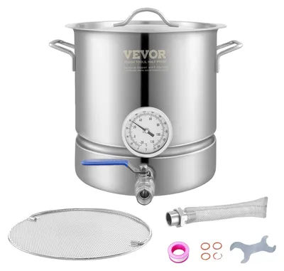 Obrázek produktu pro VEVOR konvice na vaření piva systém vaření piva 18.92 L sada na vaření piva varná konvice 280 x 290 mm, systémy vaření piva z nerezové oceli s dvojitým ukazatelem teploty a flitrem, vhodné pro piva, červená vína atd.