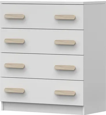 Produktbild von Kommode Sideboards Highboard für das Kinderzimmer 80cm Weiß/Weiß mit 4 Schubladen und sonoma Griffe Jonas 02