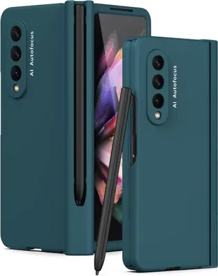 Immagine prodotto di Custodia per Galaxy Z Fold 3 5G, PC rigido con protezione della cerniera e supporto per penna, con protezione dello schermo verde