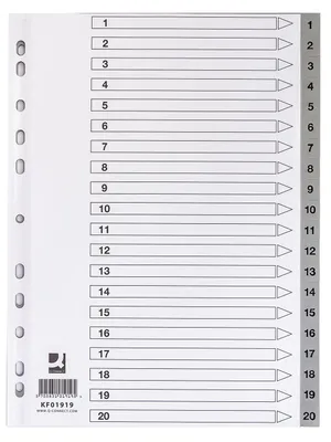 Produktbild von Q-Connect® KF01919 Zahlenregister - 1 - 20, PP, A4, 20 Blatt + Indexblatt, grau