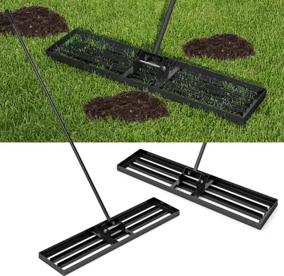 Obrázek produktu pro COSTWAY Kovové hrábě na vyrovnávání trávníku, hrábě na trávník s ergonomickou rukojetí, nářadí na vyrovnávání povrchu trávníku, 106 cm x 25 cm, černá barva
