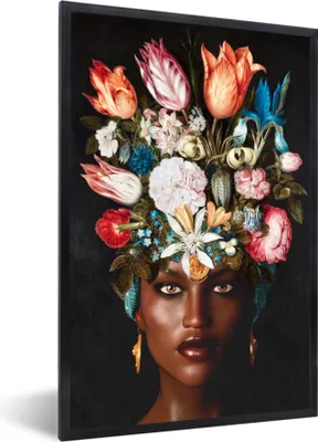 Produktbild von MuchoWow® MuchoWow® Gerahmtes Poster Frau - Blumen - Bunt 20x30 cm - Poster mit zchwarzem Bilderrahmen - Drucken - Bilder Poster im Rahmen
