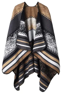 Productafbeelding van Dames winterscarf poncho met open voorkant en omkeerbaar design