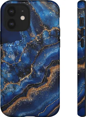Produktbild von Blau-goldenes Geodenmuster – Hülle Kompatibel mit iPhone 12