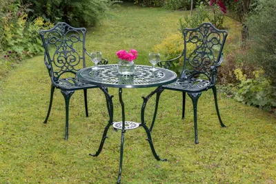 Produktbild von Merxx Gartenmöbelset Lugano 3tlg., 2 Sessel, Tisch Ø 70 cm, grün - Aluminiumguss