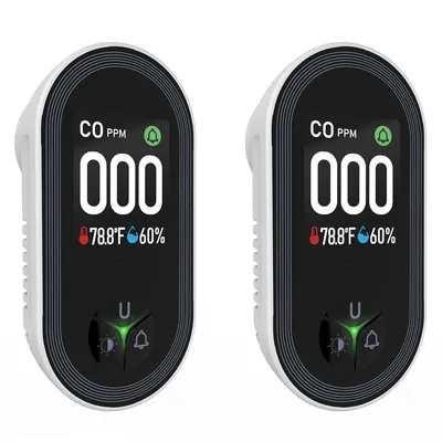 Produktbild von 2 × 3-in-1-Kohlenmonoxidmelder,CO-Temperatur-Feuchtigkeitssensor,85-dB-Alarm,Akustischem und visuellem Alarm