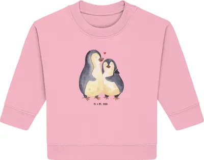 Produktbild von Mr. & Mrs. Panda Organic Baby Pullover Pinguin umarmen 24. - 36. Monat - Baumwolle Pink - Geschenk, Bullover, Hochzeitstag, Hochzeit, Verknallt, Umarmung Verliebt, Liebe