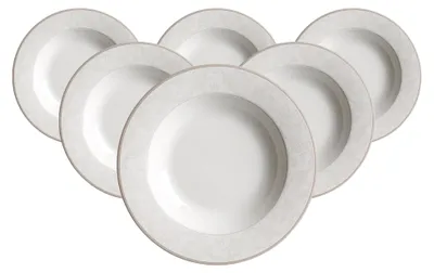 Produktbild von Suppenteller 21,5 cm, Tiefer Essteller mit Floral-Dekor im praktischen 6er Set, Porzellan, Spülmaschinengeeignet, Beige
