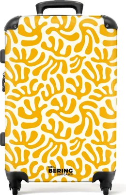 Produktbild von NoBoringSuitcases.com Hartschalen Koffer Mittelgroß 67x43x25 cm, 72L, Bunte Drucke für Frauen: Gelb mit weißem Korallenmuster, Reisekoffer mit 4 Rollen