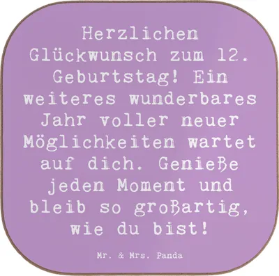 Produktbild von Mr. & Mrs. Panda Tassenuntersetzer Spruch 12. Geburtstag Glück - Lavendeltraum - Geschenk, Geburtstagswünsche, Coaster, Geburtstagsgeschenk, Alter, bleib großartig