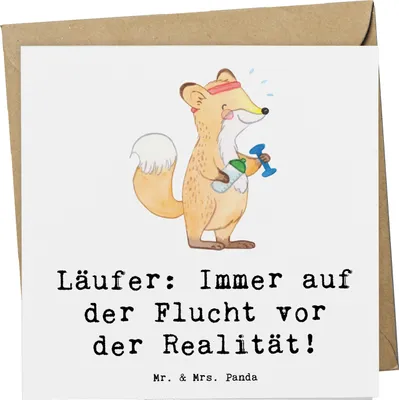 Produktbild von Mr. & Mrs. Panda Deluxe Karte Laufen Realitätsflucht - Weiß - Geschenk, fitness, Sportler, Sport, Klappkarte, mr, Glückwunschkarte, doppelkarte, Sportart, Realität