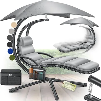 Produktbild von KESSER® Schwebeliege mit Sonnenschirm, Hängeliege , Sonnenliege H200, L194, B100 cm, Relaxliege, Schaukelliege Hängematte , bis 120 kg belastbar , Schaukelliege, Auflagen - Nackenkissen