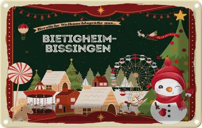 Image de vianmo Plaque en tôle 12x18 cm Weihnachten BIETIGHEIM-BISSINGEN