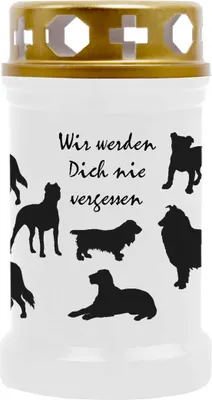 Produktbild von Grabkerze Weiß, Brenndauer: 40 Stunden, Motiv: Hunde