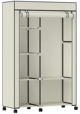 Produktbild von Schrank aus Stoff, Aufbewahrungslösung, 6 Regale, 1 Kleiderstange, Creme