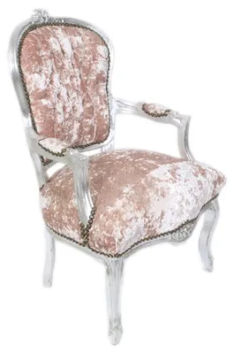 Produktbild von Casa Padrino Antik Stil Barock Salon Stuhl Rose Velour Stoff / Silber 60 x 50 x H. 93 cm - Barock Möbel