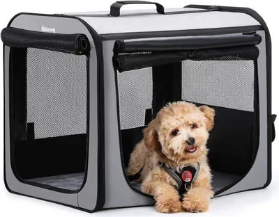 Immagine prodotto di Trasportino pieghevole per cani - Trasportino per animali domestici - Trasporto sicuro - Struttura leggera e stabile - 61 x 45 x 52 cm - Grigio