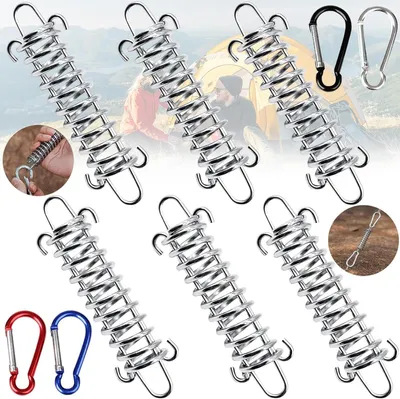 Productafbeelding van Spanningsveer Dubbele Haak - Tentveer Bevestiging - Tent Beveiligen - Roestbestendig Staal - 10 cm Lengte - Zilverkleurig