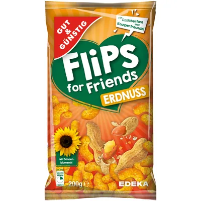 Produktbild von Gut & Günstig Erdnuss-Flips Mais-Erdnuss-Snack (200g Tüte) + usy Block