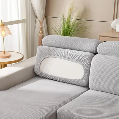 Produktbild von Bezüge Für Wohnwagenpolster, Sofa Sitzkissenbezug Mit 2 Cord, Stretch Sitzkissenbezug, Sofabezug L Form, Sofa Überzug, rutschfest und Weich(Gray, W 95-120 cm, D 45-65 cm)