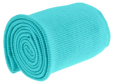 Aufgerolltes geripptes Strickbündchen in Türkis, 16x80 cm – elastischer Bündchenstoff.