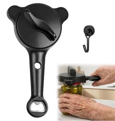 4-in-1 Gläseröffner, Dosenöffner, Flaschenöffner, schwarz, kraftsparend