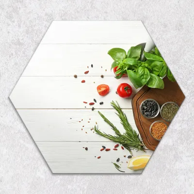 Produktbild von Glas-Herdabdeckplatten Glaskeramikkochfeld-Abdeckung Spritzschutz Glas hexagon 40 cm Gewürze Kräuter