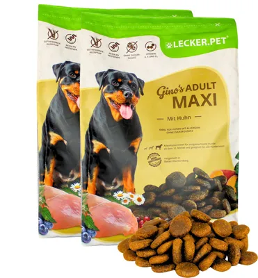 Produktbild von 8 kg Lecker.Pet® Gino's Adult Maxi mit Huhn Hundefutter Trockenfutter Vollnahrung