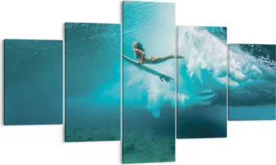 Produktbild von Bild auf Leinwand - Leinwandbild - 5 Teile - Surfen Unterwasser Frau - 125x70cm - Wand Bild - Wanddeko - Wandbilder - Leinwanddruck - Bilder - Wanddekoration - Leinwand bilder - EA125x70-4898