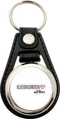 Produktbild von Huuraa Schlüsselanhänger Klassenlehrerin mit Herz Metall mit Kunstleder Schlüsselring Einkaufswagenchip Geschenkidee
