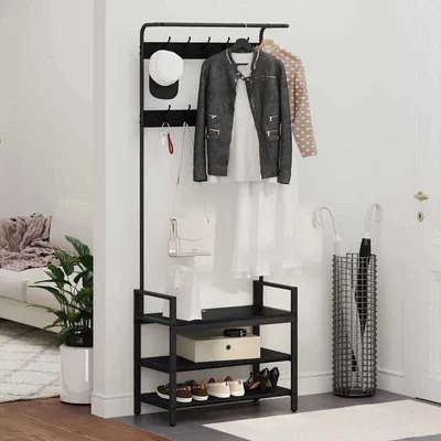 Obrázek produktu pro Věšák na kabáty z černého dubu - standardní věšák s botníkem - 75x34x184 cm