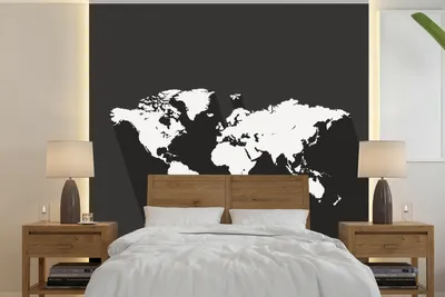 Produktbild von MuchoWow® Fototapete für Wohnzimmer oder Schlafzimmer Wandtapete Vinyl Motivtapete Weltkarte - Minimalismus - Schwarz und weiß - 280x280 cm - Hintergrundbild