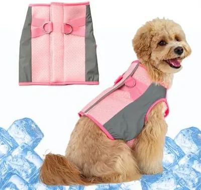 Produktbild von Kühlweste Ultraleichte für Hunde Atmungsaktive Mesh-Sommer-Kühljacke mit Reflektor Verstellbare D-Ring-Riemen & Klettverschluss Sofortiger Kühlkomfort für heißes Wetter (Rosa XL)