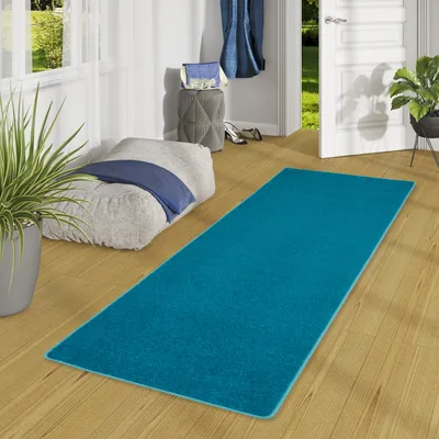 Produktbild von Velours Läufer Teppich Joy Petrol, Größe:80x240 cm