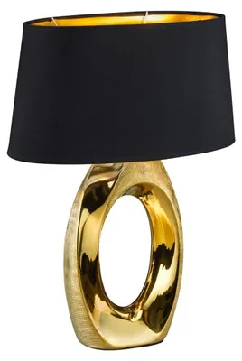 Productafbeelding van Tafellamp, keramiek, stoffen kap zwart/goudkleurig, hoogte 52 cm