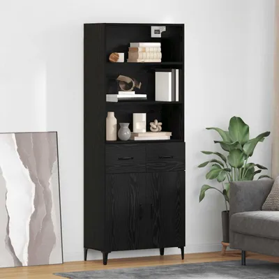 Productafbeelding van vidaXL Hoge kast, zwart, eikenlook, 69,5 x 34 x 180 cm, houtvezel