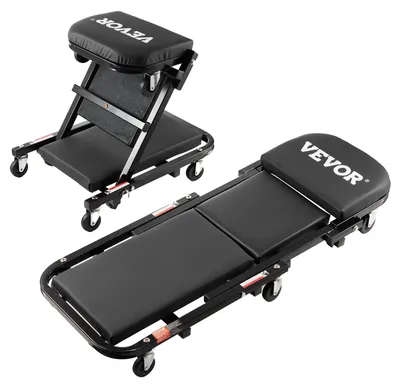 Obrázek produktu pro VEVOR dílenská pojízdná montážní deska dílenská stolička 2 v 1 montážní stolička 1016 mm dlouhá, pojízdná skládací mechanická invalidní stolička se 6 univerzálními koly čalouněný sedák,