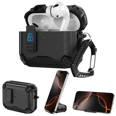 Immagine prodotto di Custodia protettiva a 360 gradi per AirPods Pro 3, con supporto per telefono e moschettone militare
