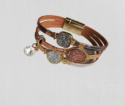Image de Bracelet En Cuir Acier Or Fermeture Magnétique