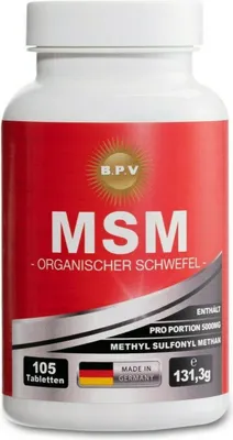 Produktbild von BPV - MSM Organischer Schwefel - 105 Tabletten - Hochdosiert 5000 mg Tagesdosis - Methyl Sulfonyl Methan MSM Kapseln. Optimale Bioverfügbarkeit