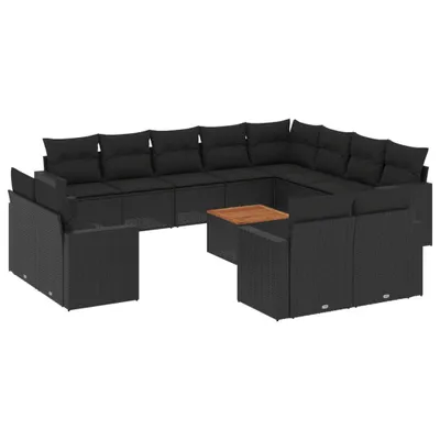 Image de vidaXL Ensemble de 13 canapés de jardin avec coussins noir poly rotin