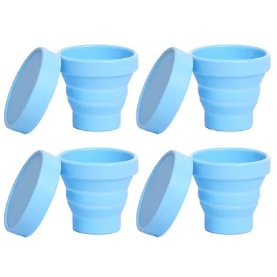 Produktbild von 4er-Pack Silikon Faltbarer Reise-Wasserbecher, tragbarer Campingbecher mit Deckel, lebensmittelechtes Becher-Set für Outdoor-Trinken,Blau
