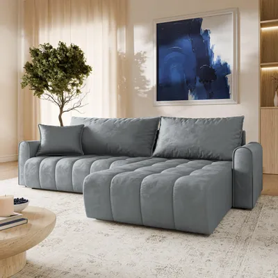 Produktbild von Masseno Ecksofa FRIGA mit Schlaffunktion L-Form, Sofa mit Bettkasten, Wohnzimmersofa, Couch, Soffa, Bettsofa, Couchgarnitur- Grau, MONOLITH 85