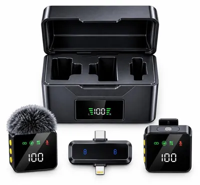 Produktbild von Lavalier Mikrofon kabellos 2er Set, Funkmikrofon mit Geräuschunterdrückung, Plug & Play, USB-C und Lightning für iPhone Android, Vlog und Streaming